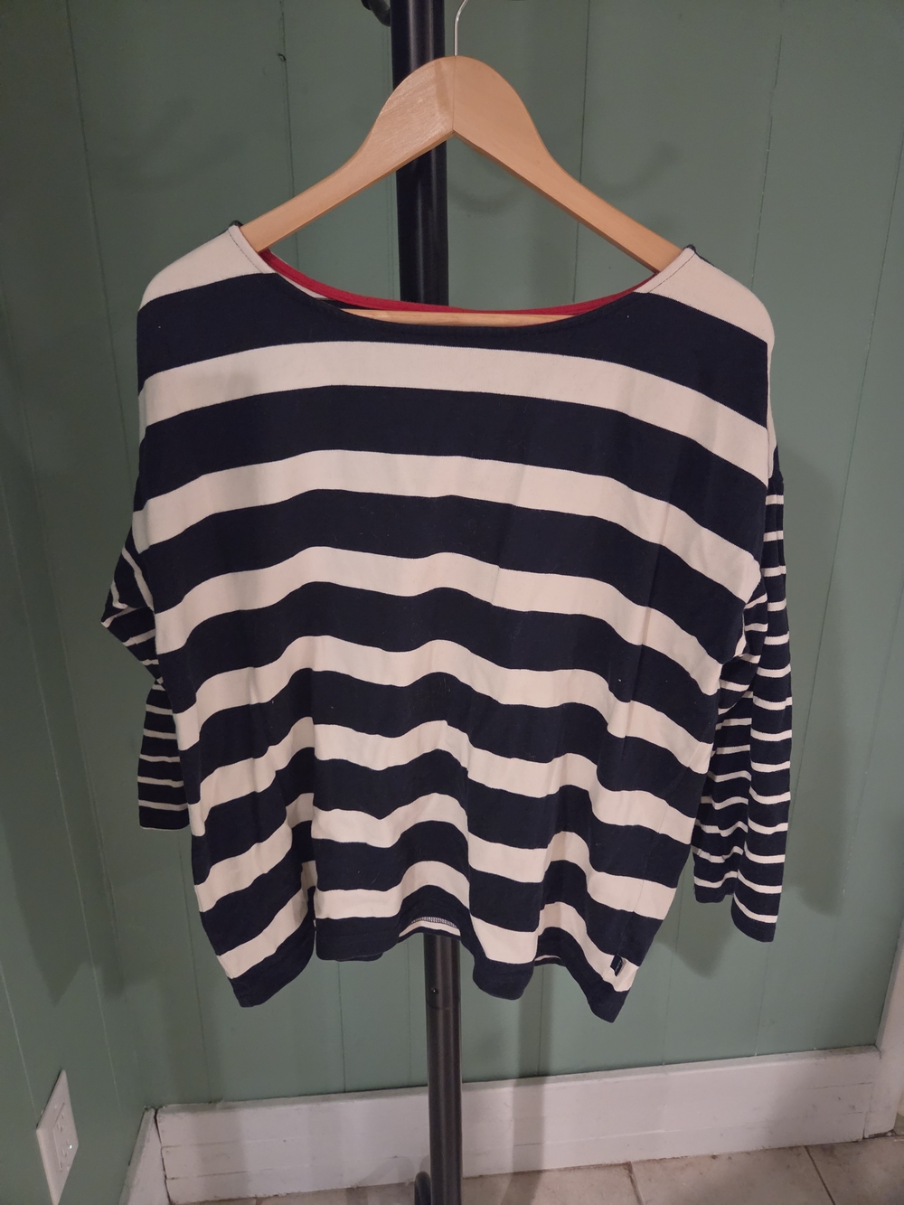 L.L.Bean Navy and Cream Striped Shirt 100% Cotton, LG, Coastalcore, Preppy